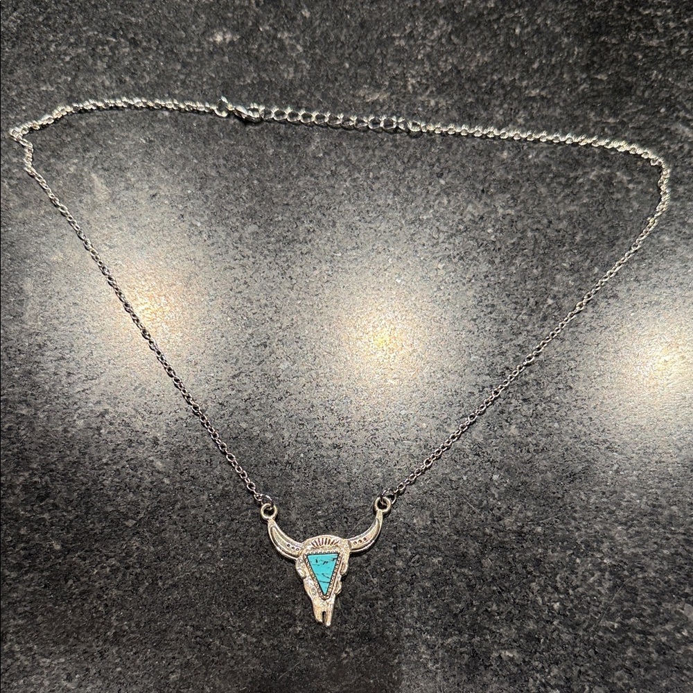 Boot Barn Long Horn turquoise necklace 19” plus extender.